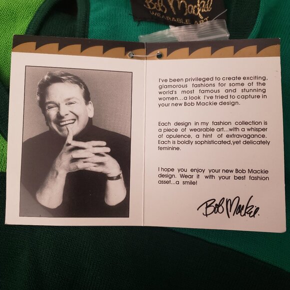 NWT Bob Mackie XS Sweater Knit Top Wearable Art Peek Back Green 3/4 Sleeves - Picture 7 of 10